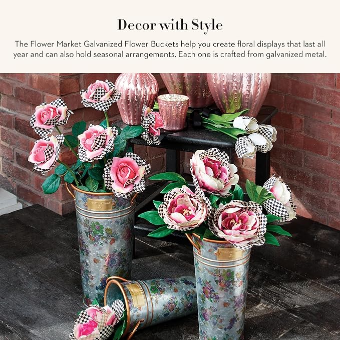 MACKENZIE-CHILDS Galvanized Flower Buckets, Decorative Metal Buckets, Flower Market, Set of 3
