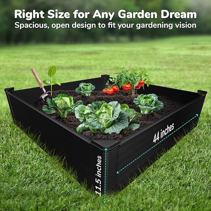 Raised Garden Bed - 4x4 ft Planter Box - Black HDPE - No Tools Needed - DIY Kit for Urban Gardening, Flowers, Herbs & Vegetables - Made in The USA
