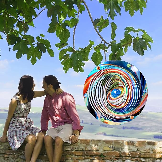 FONMY Mandala Wind Spinner w/Crystal Ball-Blue Plenet 3D Stainless Steel Hanging Spinners Worth Gift Christmas Decoration Indoor/Outdoor Garden Décor Kinetic Yard Art 12 Inches Wind Sculpture