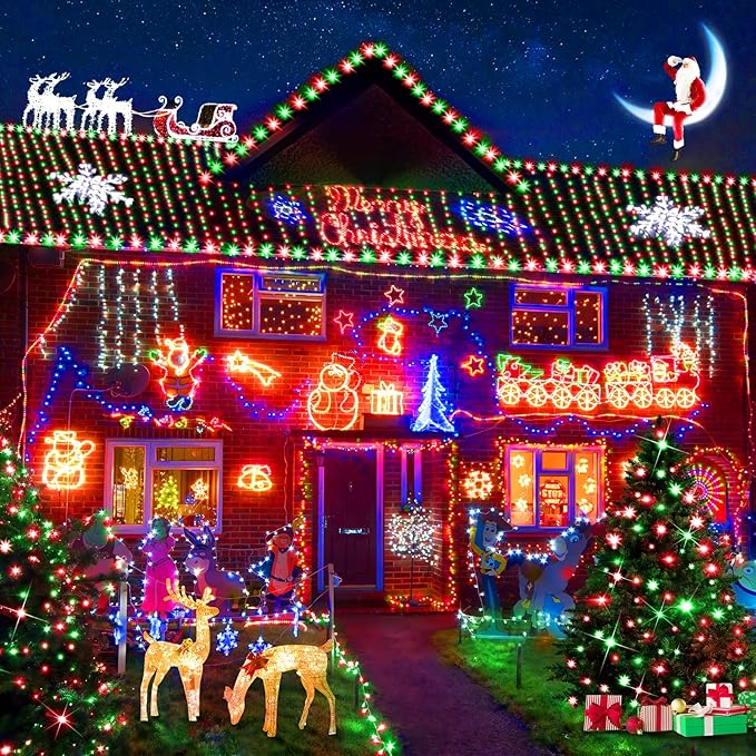 KNONEW 600FT 1500 LED Christmas String Lights Outdoor Green Wire Fairy Light 8 Modes & Timer Plug in Waterproof LED String Lights for Xmas Yard Tree Wedding Party Holiday Decorations(Red and Green)