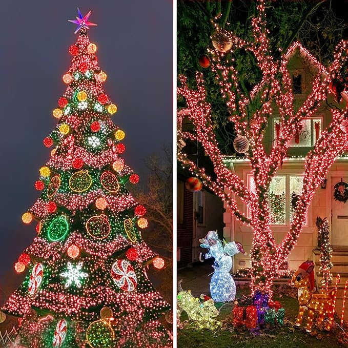 KNONEW 403ft 1000 LED String Lights Outdoor Christmas Lights 8 Modes & Timer Fairy Light Plug in Waterproof LED String Lights for Xmas Yard Tree Wedding Party Holiday Decorations (Red)