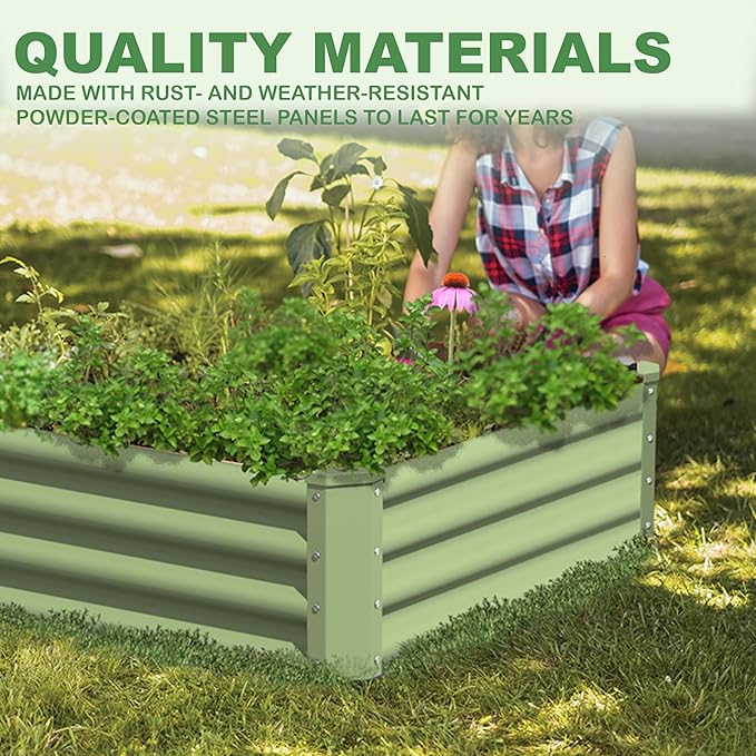 8X4X1ft 2PCS Raised Garden Bed Kit,Galvanized Raised Garden Beds Outdoor,Large Metal Planter Box Steel Kit Flower Herb,Vegetables..Grass Green
