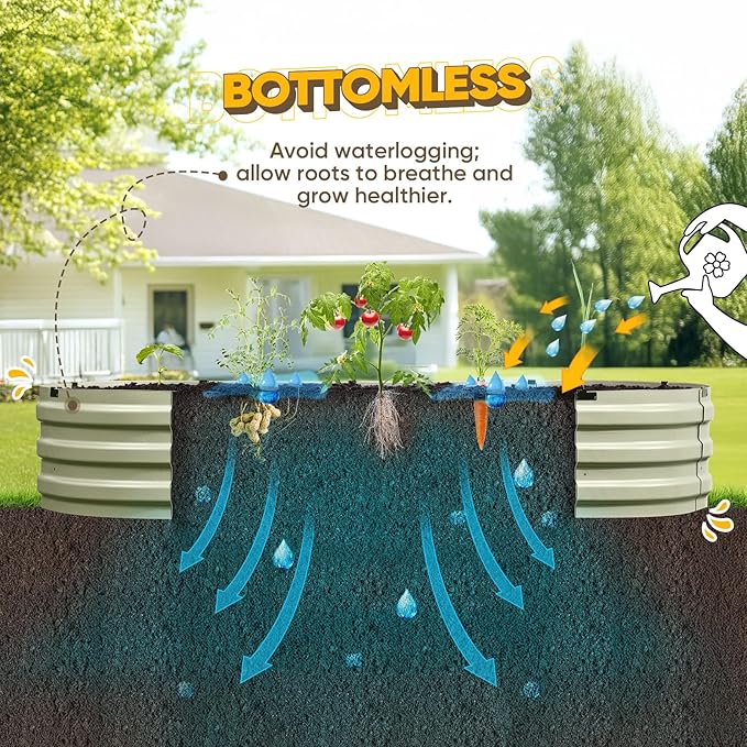 KING BIRD Raised Garden Bed Kit 2025 Upgraded Quick-Setup Galvanized Planter Garden Box Outdoor for Gardening, Vegetables, Flowers, 74x36x12 in, Olive Green