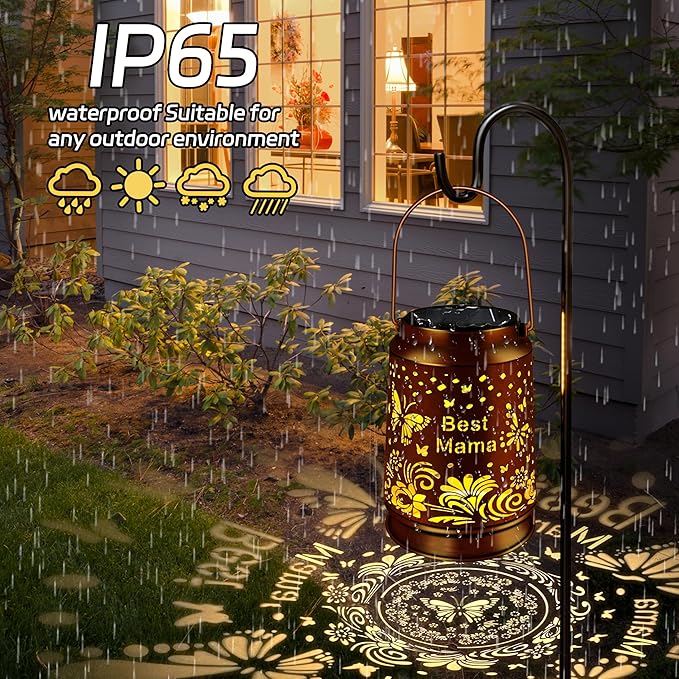 KY&BOSAM Solar Lanterns Outdoor Waterproof Butterfly Garden Decor Hanging Solar Lights Outdoor Gifts for Women Mom Grandma Metal Decorative LED Lanterns for Yard, Patio,Backyard,Porch,Pathway Decor