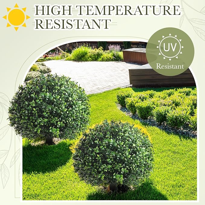 Yunlly 6 Pack 18" Artificial Boxwood Ball Bush Topiary Trees Fake Outdoor Plants, Realistic UV Resistance Faux Shrubs with Spike Greenery Topiary for Front Porch Garden Yard Patio Indoor (Green)