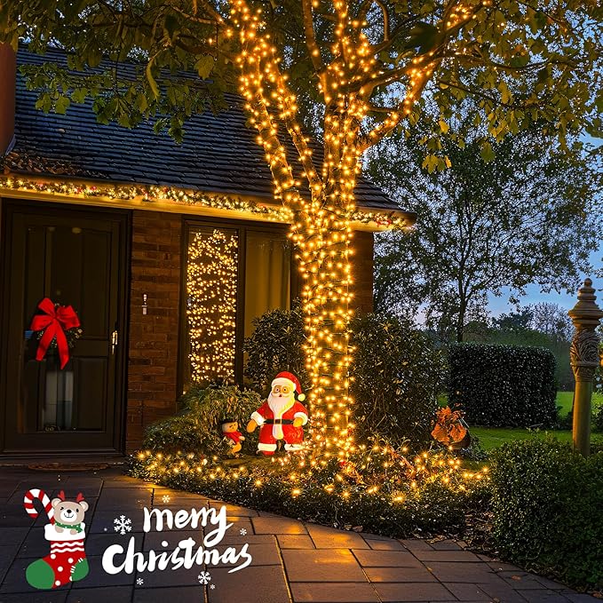 JMEXSUSS 2 Pack Solar String Lights Outdoor Waterproof, Each 33 FT 100 LED Solar Tree Lights Outdoor for Outside Tree Christmas Garden Patio Decor（Warm White）