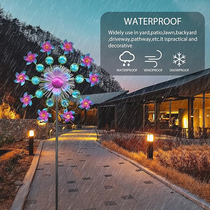 Solar Flower Wind Spinners for Yard and Garden, 40 Inch Solar Windmill Garden Whirligig Kinetic Spinners Decor for Lawn, Patio&Yard, Metal Wind Outdoor Sculpture