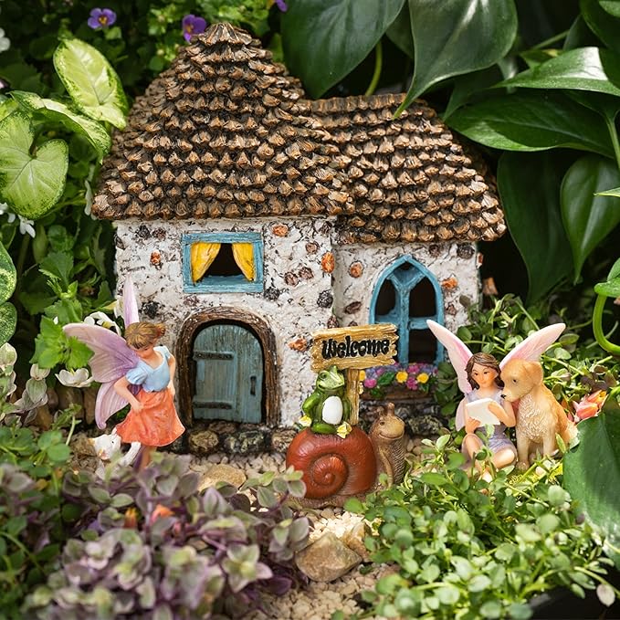Fairy Garden House Kit - Fairy House, Fairy Garden Accessories Outdoor & Fairies for Fairy Garden – Fairy Houses for Gardens Outdoor - 4 Piece Kit for Adults