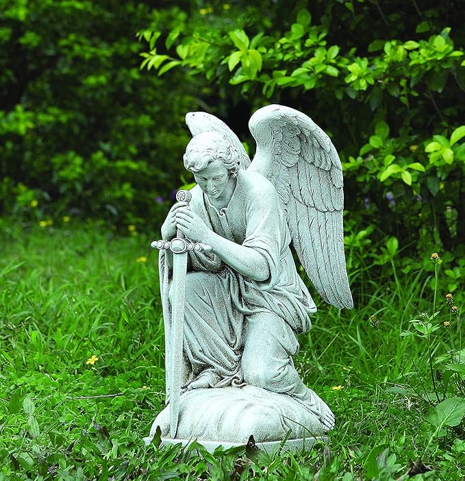 Joseph's Studio by Roman Inc., Kneeling Male Angel, Garden Collection, Religious Statue, Memorial, Angel, Patron Saint, Garden Décor (13x6x8)