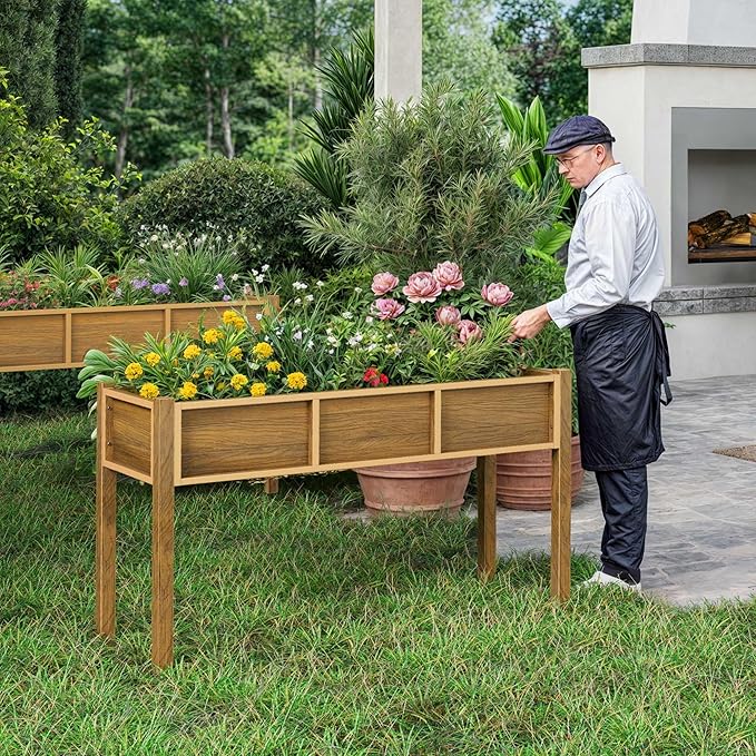 YITAHOME Outdoor Raised Garden Bed, 48x18x30 Inch HIPS Poly-Wood Weather-Resistant Elevated Planter Box with Legs for Vegetable Flower, Brown