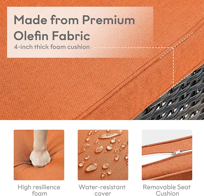 Outdoor Swivel Rocker Wicker Chairs Set of 3, High Back Swivel Patio Chairs Wicker Furniture Set, 2 PCS Rattan Swivel Rocking Chair with Side Table, Orange Cushion