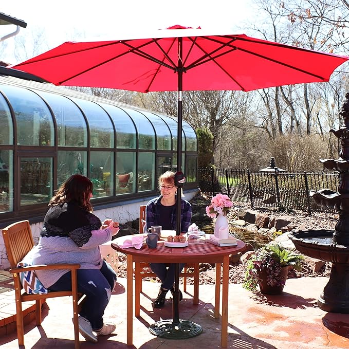 Sunnydaze Outdoor Patio Umbrella - Polyester Table Market Umbrella with Push-Button Tilt and Crank - 8 Sturdy Ribs - Red - 9ft