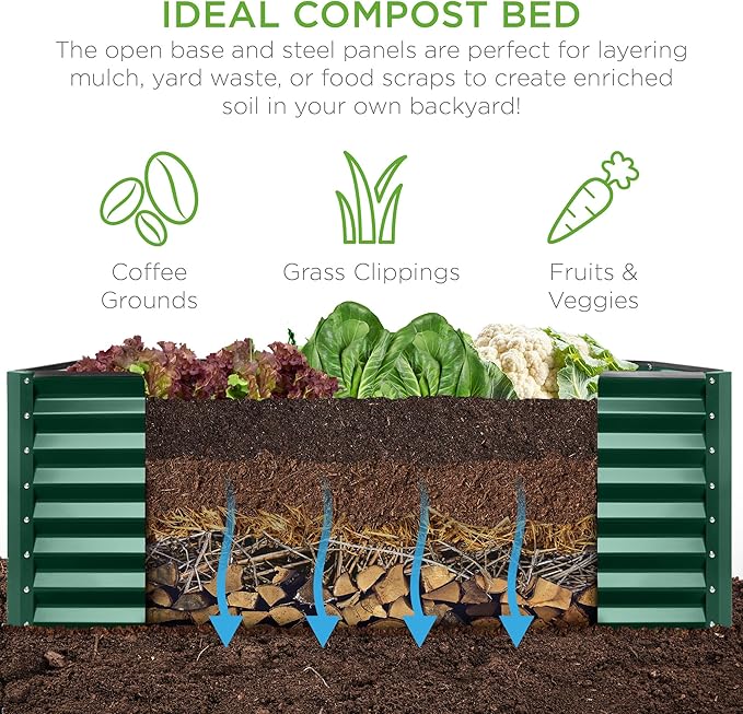 Best Choice Products 8x4x2ft Outdoor Metal Raised Garden Bed, Deep Root Planter Box for Vegetables, Flowers, Herbs, and Succulents w/ 478 Gallon Capacity - Dark Green