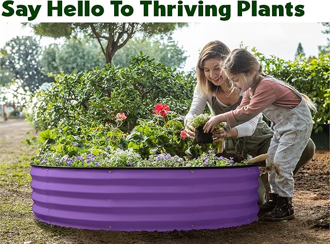 Round Galvanized Raised Garden Bed // 4×4×1 ft (2-Pack) Galvanized Raised Garden Beds Outdoor for Gardening, Vegetables, Flowers // Patented Tool-Free Design Round Planter (Purple)