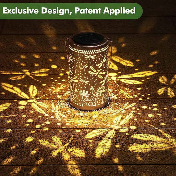 Fabuday Dragonfly Lotus Outdoor Solar Lantern Waterproof - Hanging Solar Power Lights Led for Outside, Garden Decor for Patio, Porch, Balcony, Yard and Deck, Gardening Decorations Gifts for Women Mom