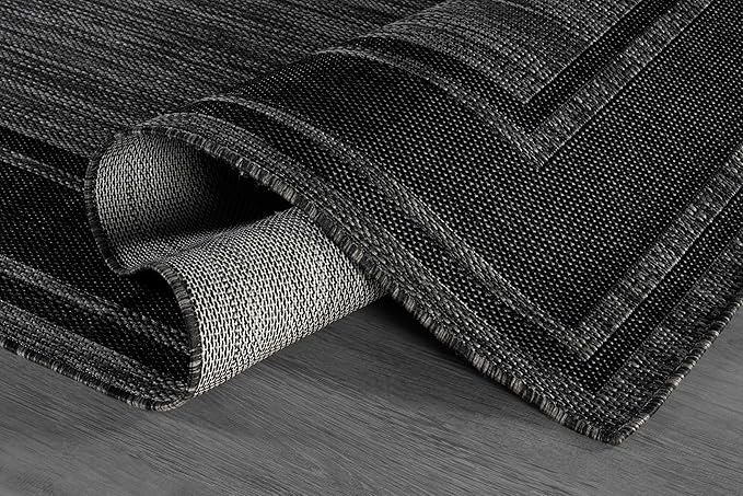Beverly Rug Large Outdoor Rug 9x12 Modern Bordered Area Rugs for Indoor and Outdoor Patio Deck Porch Garden Waterproof Weather Sun Resistant Washable Outside Carpet (9 x 12 Black)