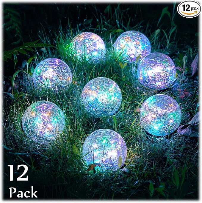 Honoson Decorative Solar Globe Lights Outdoor Waterproof LED Cracked Glass Ball Lights for Pathway, Walkway, Garden, Yard, Lawn Decoration(12 Pcs,3.9 Inch)