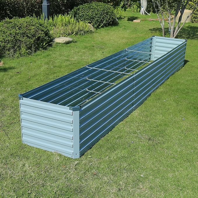 12x2x1.5ft Galvanized Raised Garden Bed,Outdoor Planter Box Metal Patio Kit Planting Bed for Vegetables Flowers Herb,Grey
