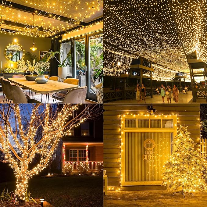 KNONEW 403ft 1000 LED Christmas String Lights Outdoor 8 Modes & Timer Fairy Light Plug in Waterproof LED Wedding Lights for Xmas Yard Tree Party Holiday Decorations (Warm White)