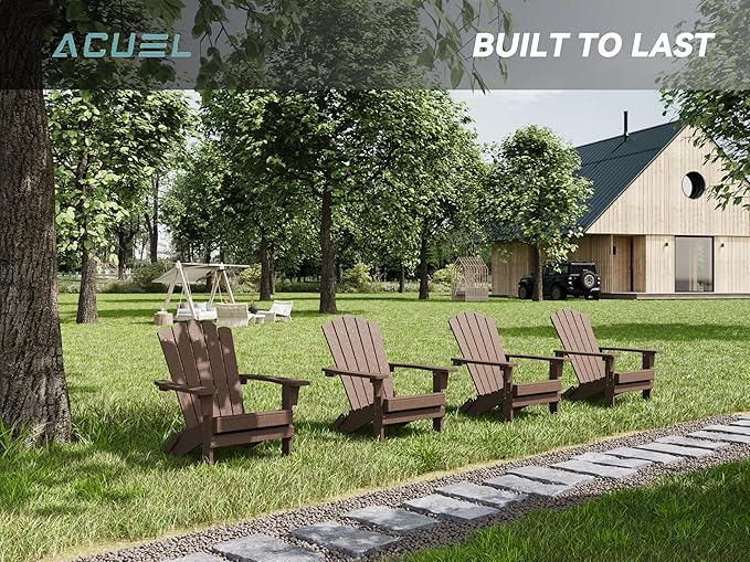 Folding HDPE Adirondack Chair, Weather-Resistant Patio Chair with Wide Armrests & High Backrest, Fire Pit Chair for Garden, Backyard, Porch,Coffee