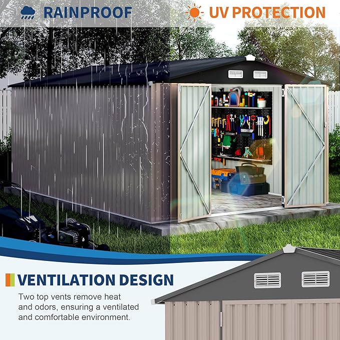 10x14 FT Metal Storage Sheds Outdoor, Metal Yard Sheds Garden Shed Kit, Metals Tool Shed with Lockable Door, Metals UtilityShed Buildings with Air Vent for Backyard Garden Patio Lawn