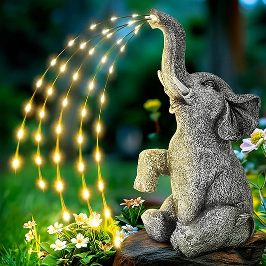 GIGALUMI Solar Garden Decor Watering Elephant Statues Outdoor, Birthday Gifts for Women Mom Grandma Senior Elder, Elephant Ornament for Balcony, Garden, Patio, Yard, Lawn (Twinkling Lights Only)