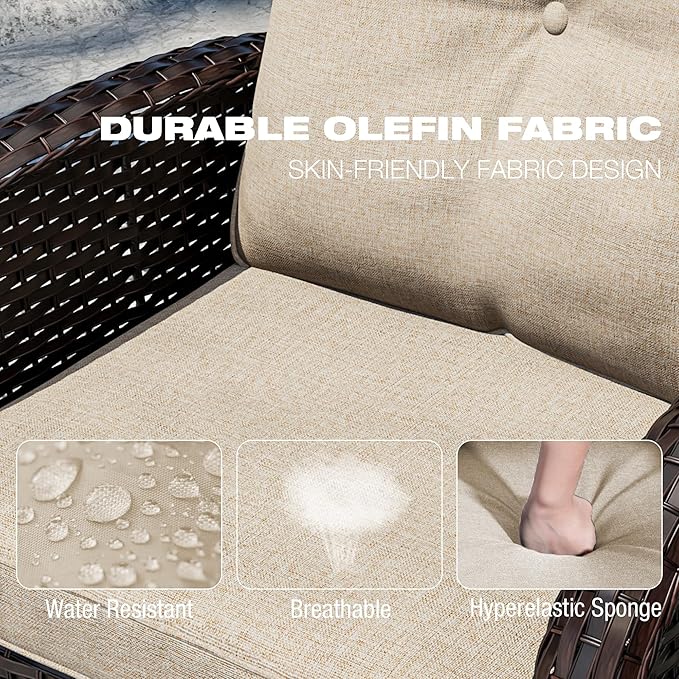 Joyside 5 Piece Patio Furniture Set, Outdoor Swivel Chair Sets with Thick Cushion and Ottoman, Wicker Patio Conversation Set for Porch, Deck Use (Brown/Beige, 5 PCS)