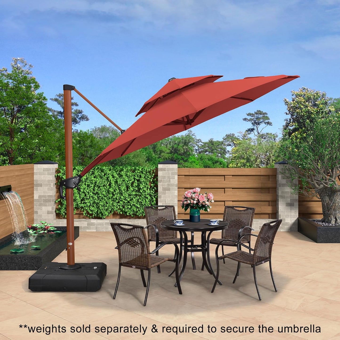 PURPLE LEAF 10ft Patio Umbrella Outdoor Round Umbrellas Large Cantilever Umbrella Windproof Offset Umbrellas Heavy Duty Sun Umbrella for Garden Deck Pool Patio, Brick Red