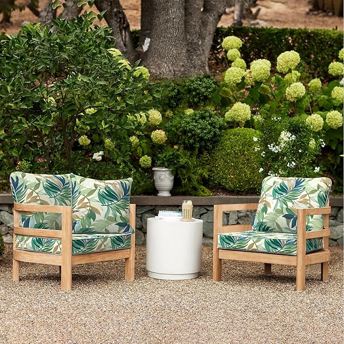 LVTXIII Outdoor Deep Seat Cushion Patio Seat and Back Cushion Set Seasonal Chair Cushion for Dining Arm Chairs, Wicker Chairs and Garden Furniture Decoration, 24"x24"x4", Lush Leaf Green