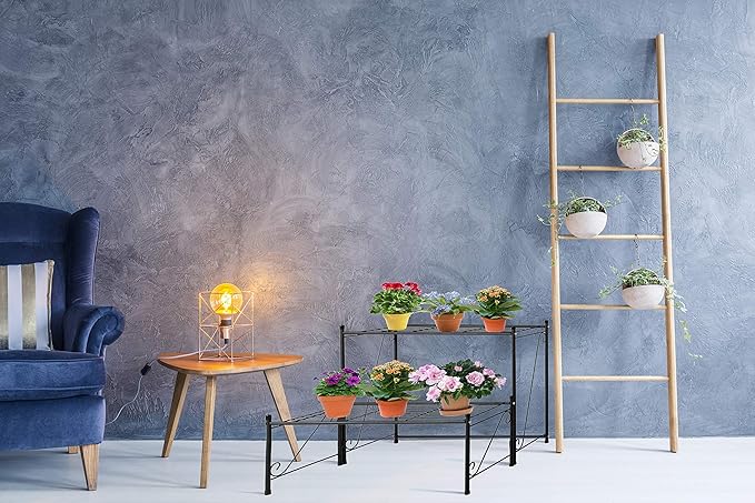 DOEWORKS 2 Tier Metal Plant Stand Storage Rack Shelf, Flower Pot Holder Display Shelf, Black