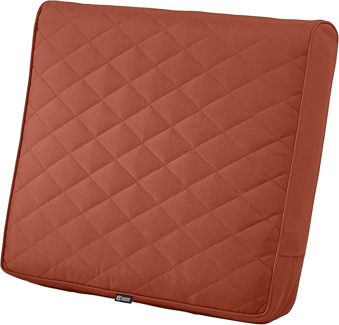 Classic Accessories Montlake FadeSafe Water-Resistant 25 x 22 x 4 Inch Wide Back Patio Quilted Lounge Cushion, Spice