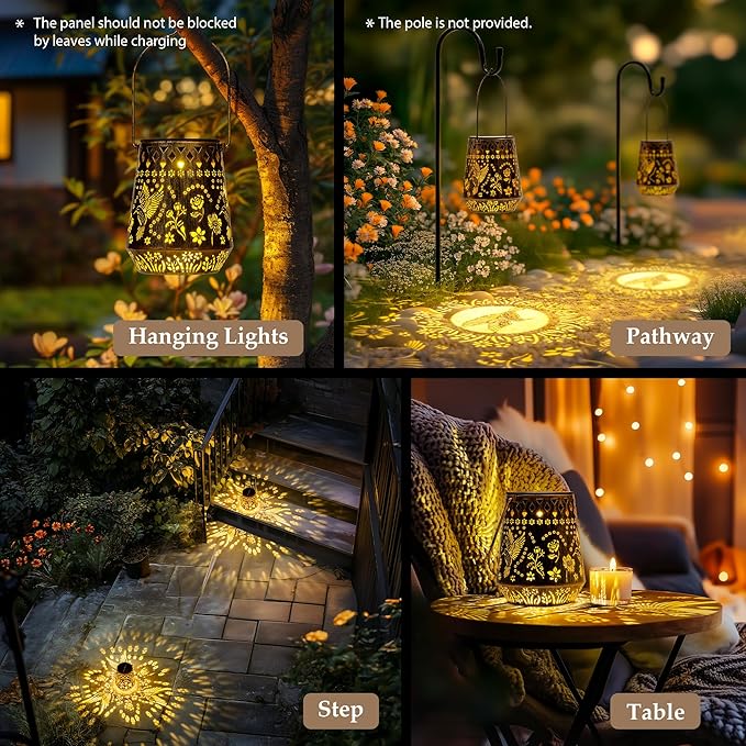 Solar Lanterns Outdoor Decor Waterproof,Hummingbird Hanging Gifts for Women, Mom, Solar Garden Lights Metal Decoration for Outside,Yard, Patio,Garden,Porch,Pool