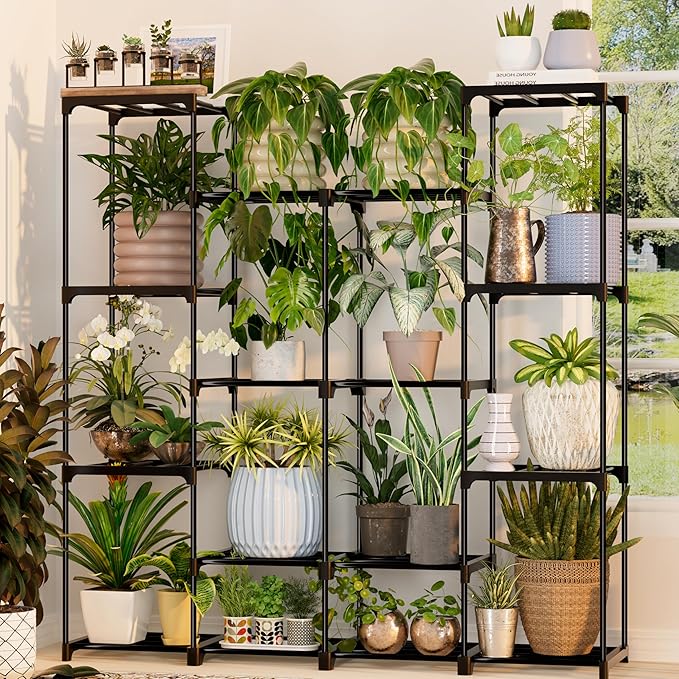 Metal Plant Stand Indoor Outdoor Plant Shelf Stand, 4 Tiers 16 Pots Potted Flower Plant Stands for Indoor Plants Multiple, Plant Shelves Stands Rack for Patio, Balcony, Living Room