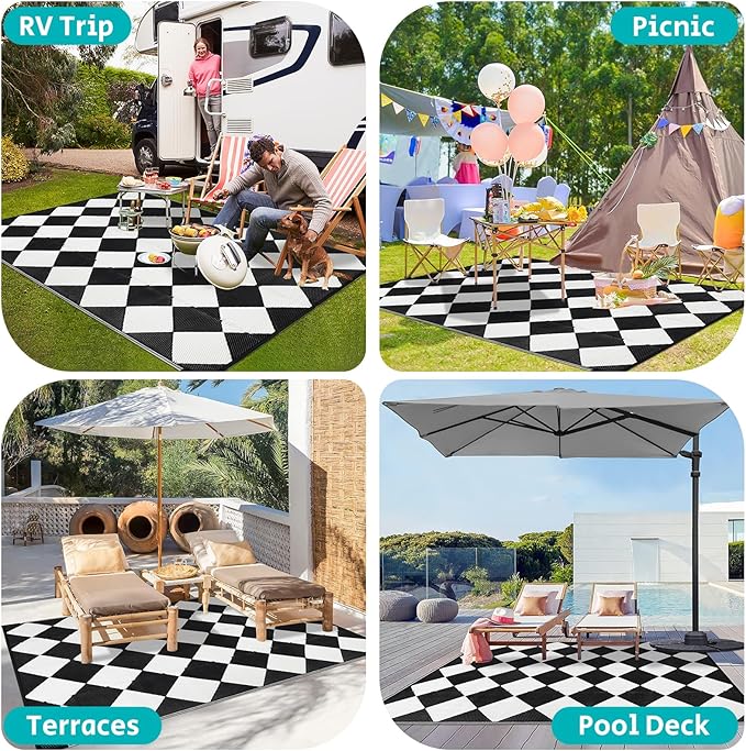 HEBE Outdoor Rug Waterproof 6x9, Reversible Plastic Straw Rug RV Camping Rug, Indoor Outdoor Patio Mat Clearance, Outside Carpet for Porch,Deck,Camper,Balcony,Backyard,Picnic