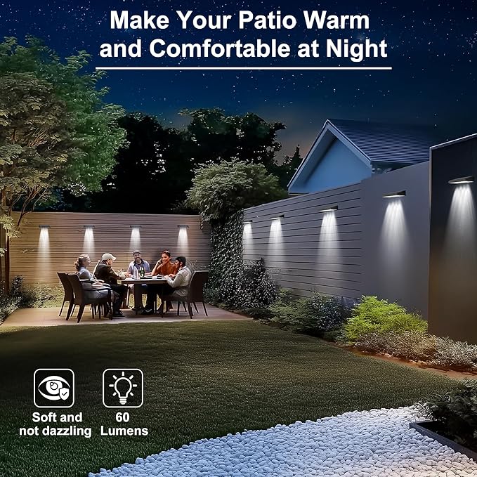 Solar Fence Lights Outdoor Waterproof IP65, 12 Pack Fence Lights Solar Powered 60 Lumens Auto On/Off Step Wall Lights Outside Decorations for Yard, Porch, Patio, Stairs, Pool, Deck, Garden-White Light