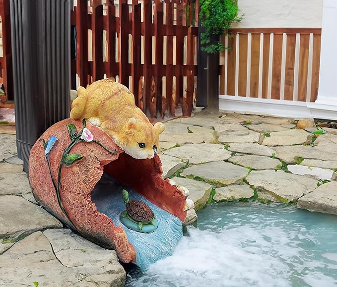 Funny Cat Garden Sculpture & Statue, Outdoor Decor Ornament, Gutter Diverter Rain, Downspout Extender, Eco-Friendly Resin, Splash Block, Perfect for 3"x4" Gutters, Unique Gift