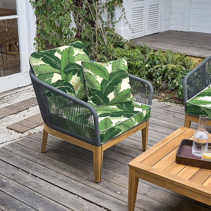 LVTXIII Outdoor Deep Seat Cushion 24"x24"x4" Patio Seat and Back Cushion Set Seasonal Chair Cushion for Dining Arm Chairs, Wicker Chairs and Garden Furniture Decoration, Swaying Palms Green