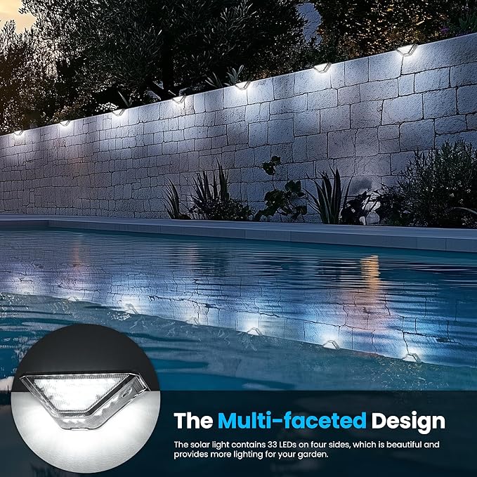 SOLPEX Solar Step Lights Outdoor,Solar Stair Light for Outside,Two-Sided Deck Lights with 33 LEDs,Waterproof IP65 for Garden,Fence,Deck,Steps,Stair,Porch（6 Pack,Cold White）