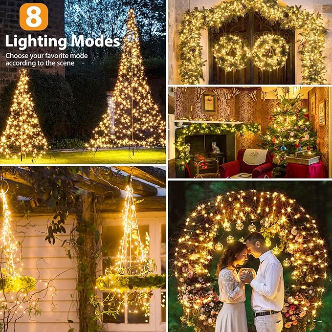Kolpop Solar Fairy Lights Outdoor, 32FT 80LED Twinkle Light Outdoor Waterproof, 8 Modes Copper Wire Mini String Lighting for Garden Christmas Tree Outside