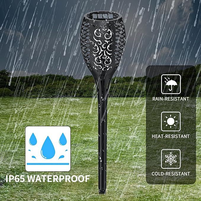 Upgraded Solar Lights Outdoor 4 Pack, Solar Torch Lights with Flickering Flame, Super Larger Size for Garden Decor, Solar Powered Outdoor Waterproof Solar Garden Lights for Pathway Patio Yard