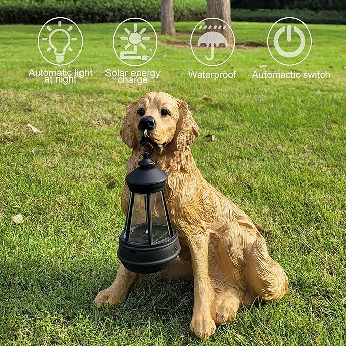 NASKY The Resin Handicraft Solar - Powered Hanging Lamp in The Shape of A Simulated Puppy of The Courtyard is Suitable for Places Such As Courtyards, Gardens and Balconies (Golden Hair)