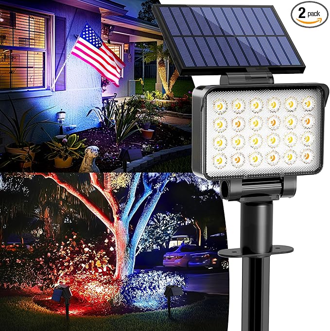 Color Changing Solar Spot Lights Outdoor Waterproof for Flag, Tree, House, Garden, Yard, Landscape Spotlights for Accent Uplighting Halloween Christmas Decorations-2 Pack