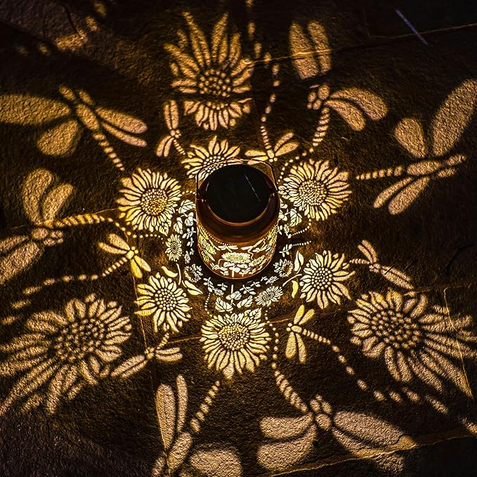 Solar Lanterns Dragonfly Lights Outdoor Decor Hanging Lantern Waterproof Metal LED Sunflower Light Decorative Garden,Yard,Patio,Lawn,Christmas Gifts for Women Mon Grandma