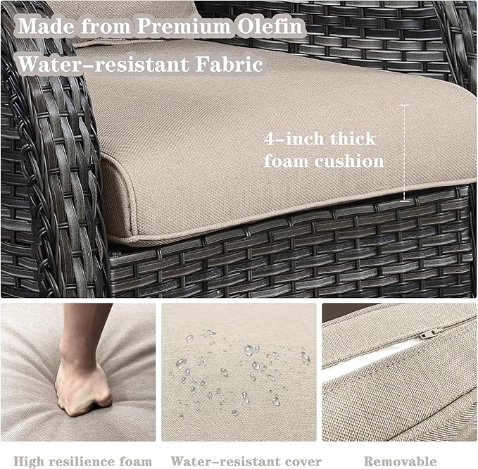 3 PCS Patio Furniture Set - Mixed Grey Wicker Swivel Rocking Chairs with Side Table, Furniture Set for Outdoor