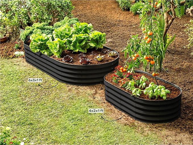 Galvanized Raised Garden Beds Outdoor // 6×3×1 ft (2-Pack) Planter Raised Beds for Gardening, Vegetables, Flowers // Large Metal Garden Box // Patented Tool-Free Design (Black)
