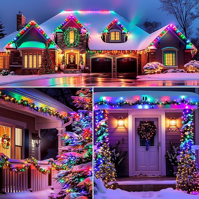 Minetom Outdoor Christmas Lights, 100 FT Vintage Multicolor C9 Christmas String Lights for Christmas Holiday Indoor Room Roofline Backyard Garden Patio Home Decor, E17 Base, Green Wire