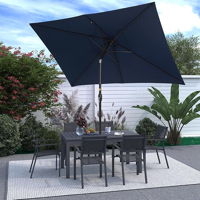 SUNVIVI OUTDOOR Patio Umbrella, 6.5' x 10' Rectangular Patio Umbrella, Metal Pole Square Outdoor Umbrella with Crank and Push Button Tilt, 6 Steel Ribs, Polyester Canopy