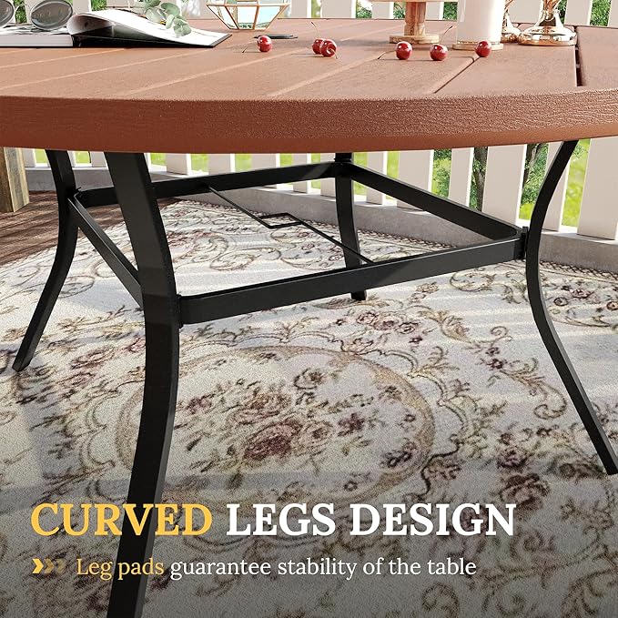 VICLLAX Patio Dining Set for 8, 9 Pieces Outdoor Furniture Set Includes 56.3" Round Patio Table and 8 Patio Stackable Chairs, Outdoor Table and Chairs for Outsides, Walnut Tabletop and Brown Fabric