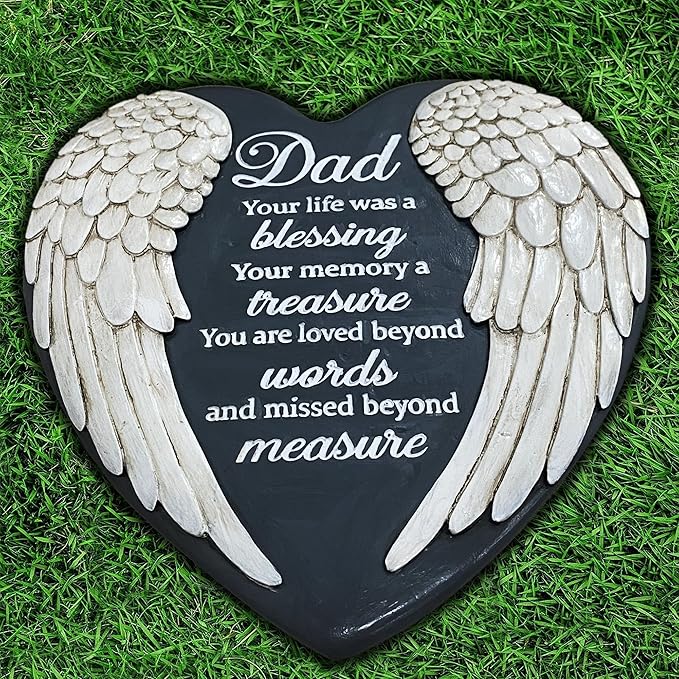 Dad Memorial Garden Stone, Dad Stepping Garden Memorial Stone, in Memory of Dad Stones Gifts for Loss of Father, Loss of Dad, Father Memorial Angel Wings Heart Stone TNS13