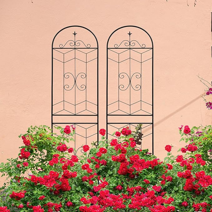 Metal Garden Trellis Rustproof Trellis for Climbing Plants Outdoor Flower Support (Black-2 Pack, 86.7"x19.7")